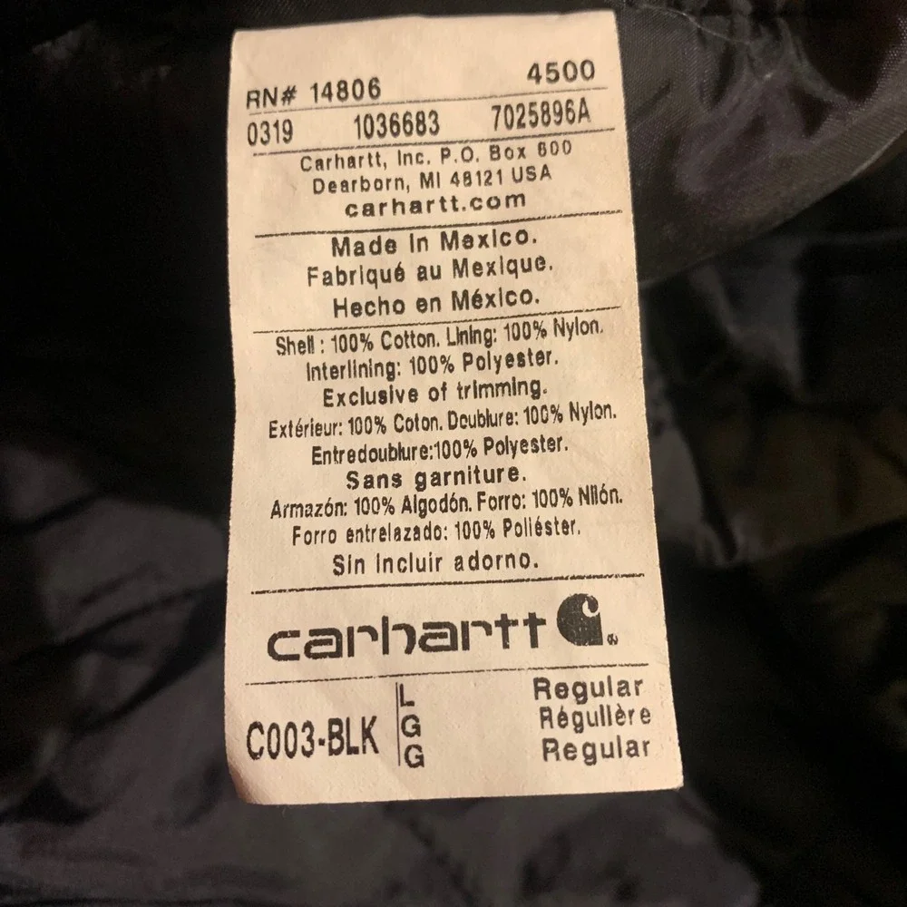 Carhartt Black Canvas Arctic Men's Size L Workwear‎ Chore Jacket